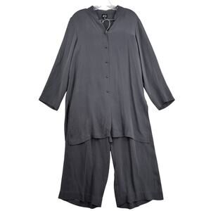 Eileen Fisher Silk Tunic Blouse and Wide Leg Pant Set Womens Size S Gray